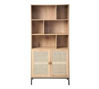 CALICOSY - Bibliothèque 6 Cases et 2 Portes en Rotin Naturel H175cm - JAYA - Bois clair