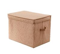 Calicosy - Boîte rangement haute avec couvercle tissu bouclette beige - H30 cm