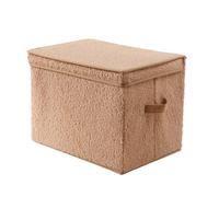 Calicosy - Boîte de Rangement Haute avec Couvercle - Tissu Bouclette Beige - avec Poignées - pour Salon, Dressing, Chambre - L 40 x P 28 x H 30 cm