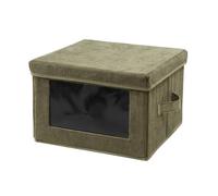 CALICOSY - Boîte rangement tissu velours côtelé kaki avec fenêtre - L30 cm - Vert kaki