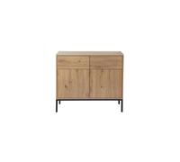 CALICOSY - Buffet 2 Portes 2 Tiroirs Décor Chêne L90 x H80 cm - LENNY - Chêne