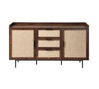 CALICOSY - Buffet 2 portes 3 tiroirs décor noyer et façades en tissu L140 cm - JETSON - Bois foncé