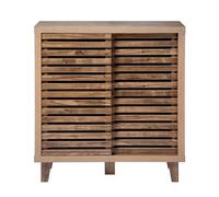 Calicosy - Buffet 2 Portes Coulissantes à Lames Ajourées - Décor Bois - Collection Liam - Meuble de Rangement pour Salon, Chambre, Entrée - L 80 x P 29 x H 88,5 cm
