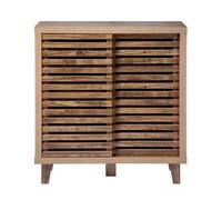 Calicosy - Buffet 2 Portes Coulissantes à Lames Ajourées - Décor Bois - Collection Liam - Meuble de Rangement pour Salon, Chambre, Entrée - L 80 x P 29 x H 88,5 cm