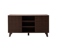 CALICOSY - Buffet 2 portes coulissantes façades effet bois rainuré L140 cm FRIBOURG - Bois foncé