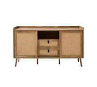 CALICOSY - Buffet 2 portes et 2 tiroirs avec façades en rotin L140 cm PALMO - Bois clair