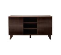 CALICOSY - Buffet 2 portes coulissantes façades effet bois rainuré L140 cm FRIBOURG - Bois foncé
