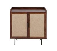 Calicosy - Buffet 2 Portes Décor Noyer avec Façades en Tissu - Meuble de Rangement Salon ou Chambre - Design Vintage - Compact et Élégant - Collection Jetson - L80 x P39,5 x H79 cm
