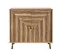 Calicosy - Buffet 2 Portes Effet Lames en L - Boutons Dorés et Pieds Bois Décor Chêne - Collection Eden - Meuble de Rangement - Salon, Salle à Manger - L 80 x P 39 x H 75 cm