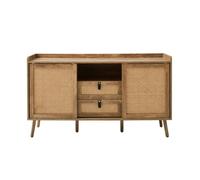 CALICOSY - Buffet 2 portes et 2 tiroirs avec façades en rotin L140 cm PALMO - Bois clair
