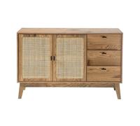 CALICOSY - Buffet 2 portes et 3 tiroirs avec façades en rotin L120 cm - ALIA - Bois clair