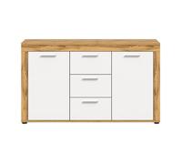 CALICOSY - Buffet 2 portes et 3 tiroirs blanc et chêne wotan L125 cm - AOSTA - Blanc