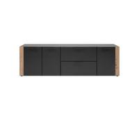 CALICOSY - Buffet 3 portes 2 tiroirs décor anthracite et chêne L198 cm LUMA - Gris anthracite