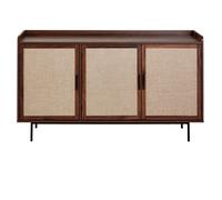 CALICOSY - Buffet 3 portes décor noyer avec façades en tissu L140 cm - JETSON - Bois foncé