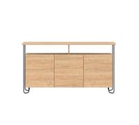 CALICOSY - Buffet 3 portes et pieds en métal Dilly - L130 cm - Bois clair