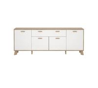 CALICOSY - Buffet 4 portes, 1 tiroirs décor chêne et blanc L198 cm - STORM - Blanc