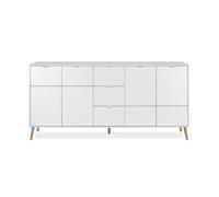 CALICOSY - Buffet 4 portes 3 tiroirs décor blanc et chêne L190 cm KLINT - Blanc
