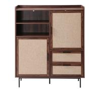 CALICOSY - Buffet haut 2 portes, 2 tiroirs avec façades en tissu H120 cm - JETSON - Bois foncé