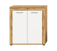 CALICOSY - Buffet haut 2 portes blanc et chêne wotan L80 cm - AOSTA - Blanc