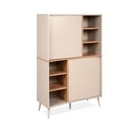 CALICOSY - Buffet haut 2 portes décor sable et chêne H140 cm MYR - Beige