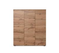 CALICOSY - Buffet haut 3 portes, 4 tiroirs et 5 étagères - L116 x H131cm - Chêne clair