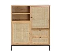 CALICOSY - Buffet Haut avec Façades en Rotin Naturel - L100 x H120 cm - JAYA - Bois clair