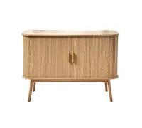Calicosy - Buffet Vintage 2 Portes Coulissantes - Décor Bois Effet Chêne - Façade Rainurée - Panneaux De Particules - Poignées Et Pieds en Bois - Séjour, Salon, Chambre - L 110 x P 39 x H 75 cm