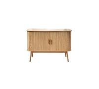 Calicosy - Buffet Vintage 2 Portes Coulissantes - Décor Bois Effet Chêne - Façade Rainurée - Panneaux De Particules - Poignées Et Pieds en Bois - Séjour, Salon, Chambre - L 110 x P 39 x H 75 cm