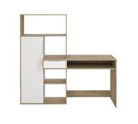 CALICOSY - Bureau 1 tiroir, 1 porte, 5 niches décor chêne et blanc L162,8 cm - FUNCTION - Noir