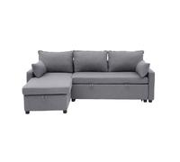 CALICOSY - Canapé convertible 3 places en tissu avec méridienne L219 cm - LOUISON - Gris foncé