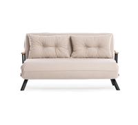 CALICOSY - Canapé lit 2 places convertible en tissu avec pieds en métal L133 cm - SANDO - Ecru