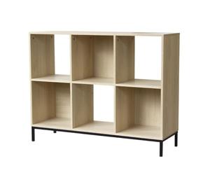 Calicosy CASÂME Meuble de Rangement 6 Casiers sur Pieds - Bibliothèque avec Cubes de Rangement - pour Salon ou Bureau - en Métal Noir et Imitation Chêne - 98,5 x 29,5 x H72,6cm