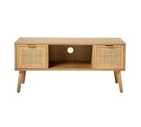 Calicosy CÂSAME Meuble TV 2 Tiroirs Façade Rotin- Rangement Malin et Pratique- Style Exotique- pour Salon - L100 x l42 x H45 cm