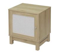 Calicosy CASÂME Table de Chevet 1 Porte - Cannage Blanc - Imitation Rotin - Table de Nuit - Style Naturel - Bois et Blanc - Rangement d'Appoint - pour Chambre - 45 x 35 x H50cm