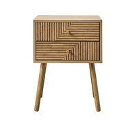 Calicosy - Table de Chevet 2 Tiroirs - Façades Effet Lames en L - Boutons Dorés et Pieds Bois Décor Chêne - Collection Eden - Chambre - L 45 x P 39 x H 60 cm