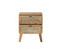 CALICOSY - Chevet 2 Tiroirs décor bois avec Façades en Rotin L45 cm - ALIA - Bois clair