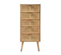 CALICOSY - Chiffonnier 5 tiroirs façades en rotin naturel - L36.5 x H100.5 cm - MIYA - Bois clair