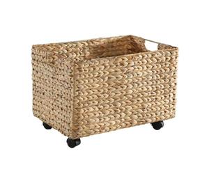 Calicosy - Coffre à jouets à roulettes en jacinthe d’eau L50 x P35 x H36 cm - Coffre de rangement enfant - Panier de rangement avec roulettes - Design naturel et pratique