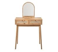 CALICOSY - Coiffeuse avec miroir et 2 tiroirs façades rotin L80 cm ALIA - Bois clair