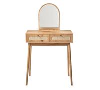 CALICOSY - Coiffeuse avec miroir et 2 tiroirs façades rotin L80 cm ALIA - Bois clair