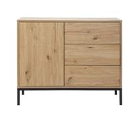 CALICOSY - Commode 1 Porte 3 Tiroirs Décor Chêne L90 x H80 cm - LENNY - Chêne