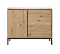 CALICOSY - Commode 1 Porte 3 Tiroirs Décor Chêne L90 x H80 cm - LENNY - Chêne