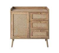 Calicosy - Commode 1 Porte et 3 Tiroirs avec Façades en Rotin Naturel et Pieds en Bois Massif - L80 x P39 x H79,5 cm - Collection Palmo