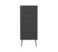 CALICOSY - Commode 5 tiroirs avec pieds en bois H120,1 cm - TARP - Gris anthracite