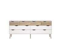 CALICOSY - Commode double 8 tiroirs blanc et décor chêne L195,7 cm - BILLUND - Blanc