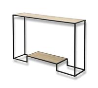Calicosy - Console 2 Niveaux - Effet Bois Chêne - Panneaux De Particules - Structure Acier Noir Mat - 2 Tablettes Rangement - Entrée, Couloir Ou Salon - Style Industriel - L 120 x P 30 x H 80 cm