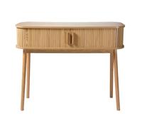 Calicosy - Console 2 Portes Coulissantes - Façade Rainurée - Décors Chêne - Panneaux De Particules - Pieds en Pin - Poignées en Bois - Entrée, Couloir, Salon - Style Naturel - L 100 x P 35 x H 80 cm