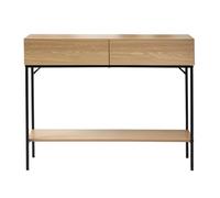 Calicosy Console 2 Tiroirs 1 Tablette Effet Bois Style Industriel | Panneaux De Particules, Structure Métal Noir, Prises De Main Intégrées, L 100 x P 35 x H 80 cm