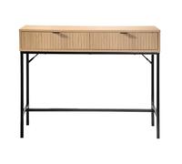 Calicosy Console 2 Tiroirs Style Industriel L 100 x P 35 x H 80 cm | Façade Effet Bois Rainuré, Panneaux De Particules, Structure Tubes Métal Noir, Entrée, Couloir, Salon