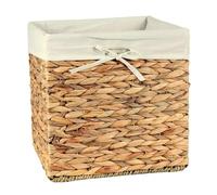 CALICOSY Cube de Rangement en Jacinthe d'Eau - Pliable - avec Housse Amovible - Couleur Bois Clair Naturel - pour Salle de Bain, Chambre, Salon - L 28 x P 28 x H 28 cm